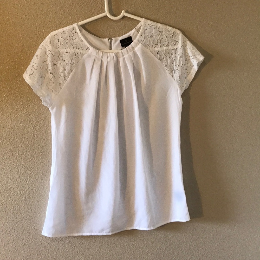 White blouse with lace sleeves